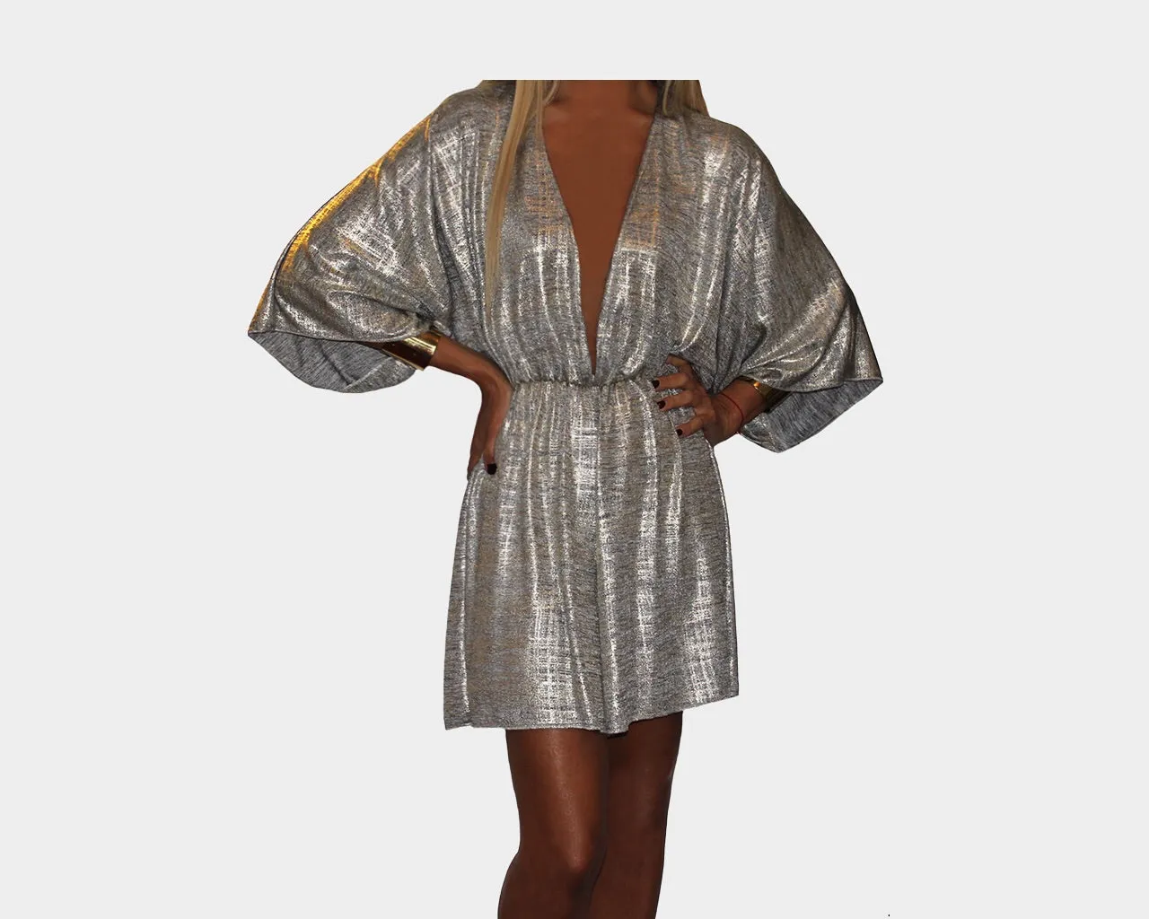 45 Golden Metallic Kimono Style Jumpsuit - The Milano Sprezzatura