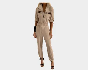 89 Taupe Golden Black & Mauve Pockets Jumpsuit - The Monte Carlo