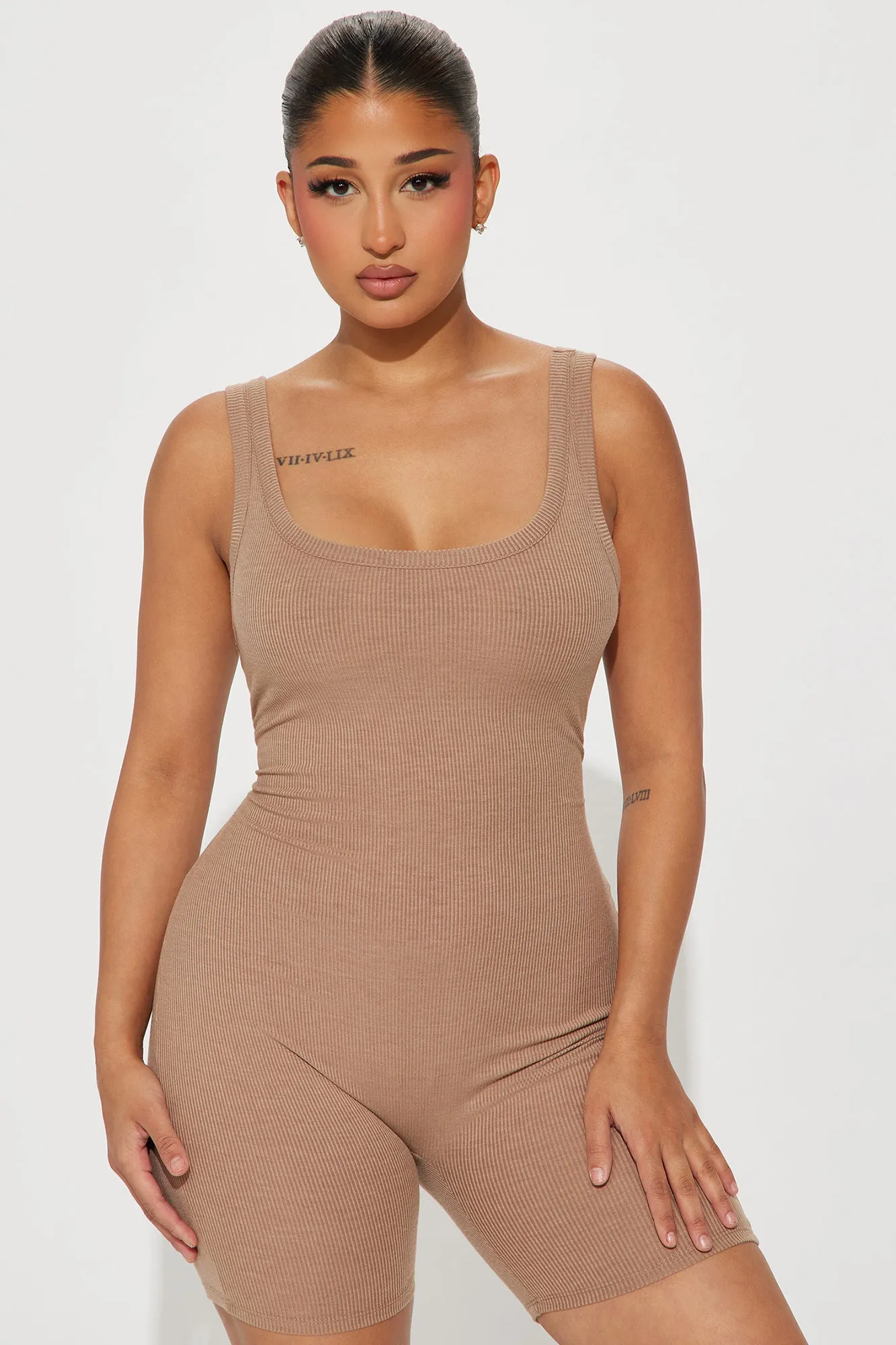 Aideen Ribbed Romper - Taupe