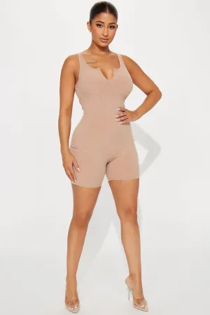 Arianna Ribbed Romper - Taupe