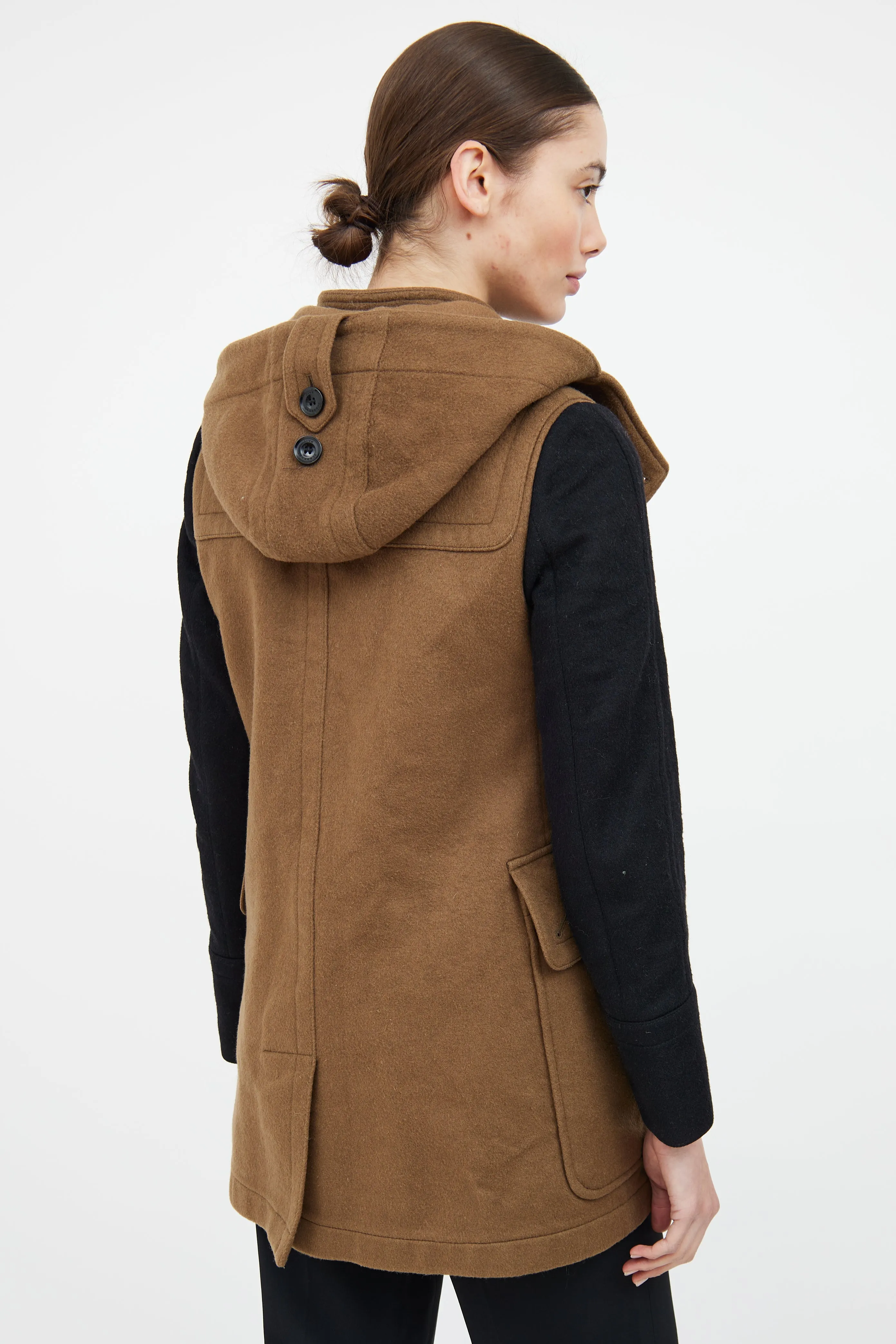 Beige & Black Wool Duffle Coat