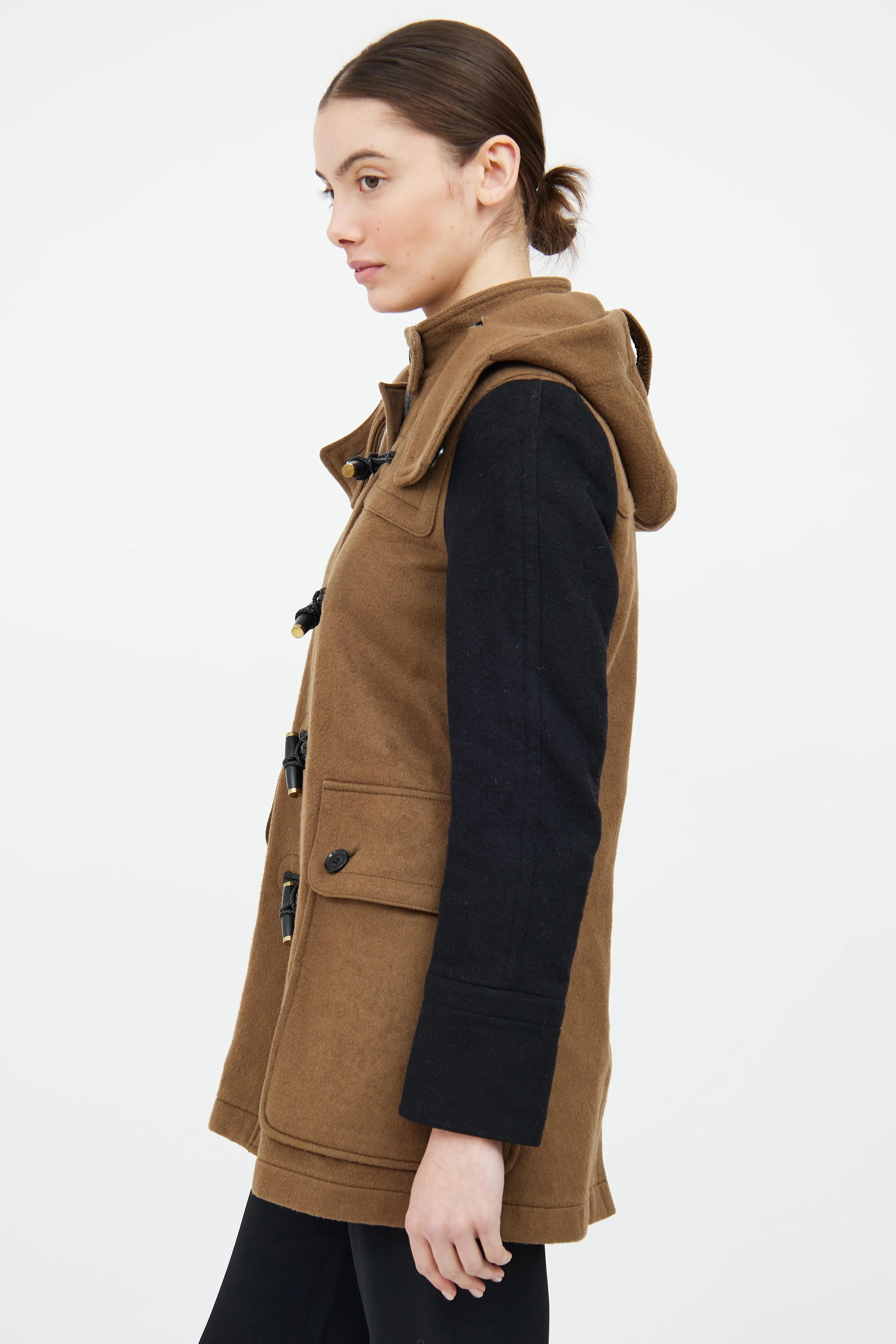 Beige & Black Wool Duffle Coat