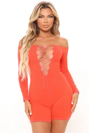 Best Behavior Biker Short Romper - Orange