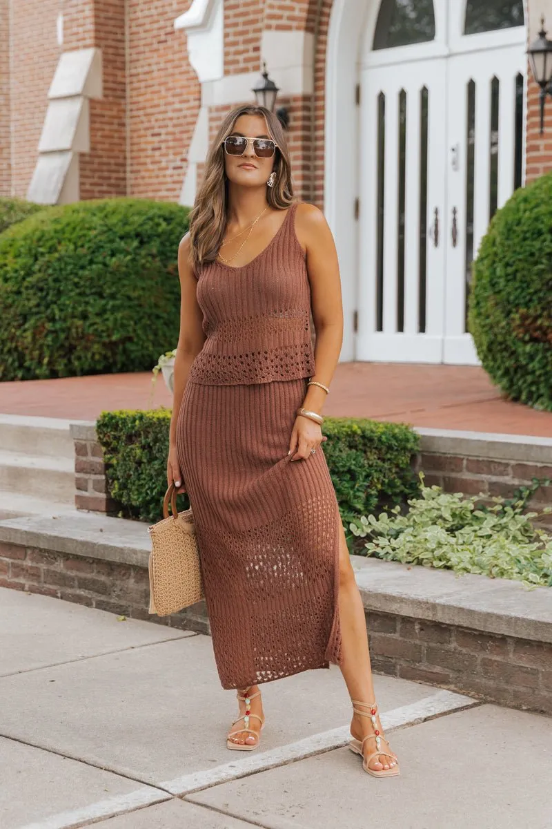 Brown Crochet Sweater Midi Skirt - FINAL SALE