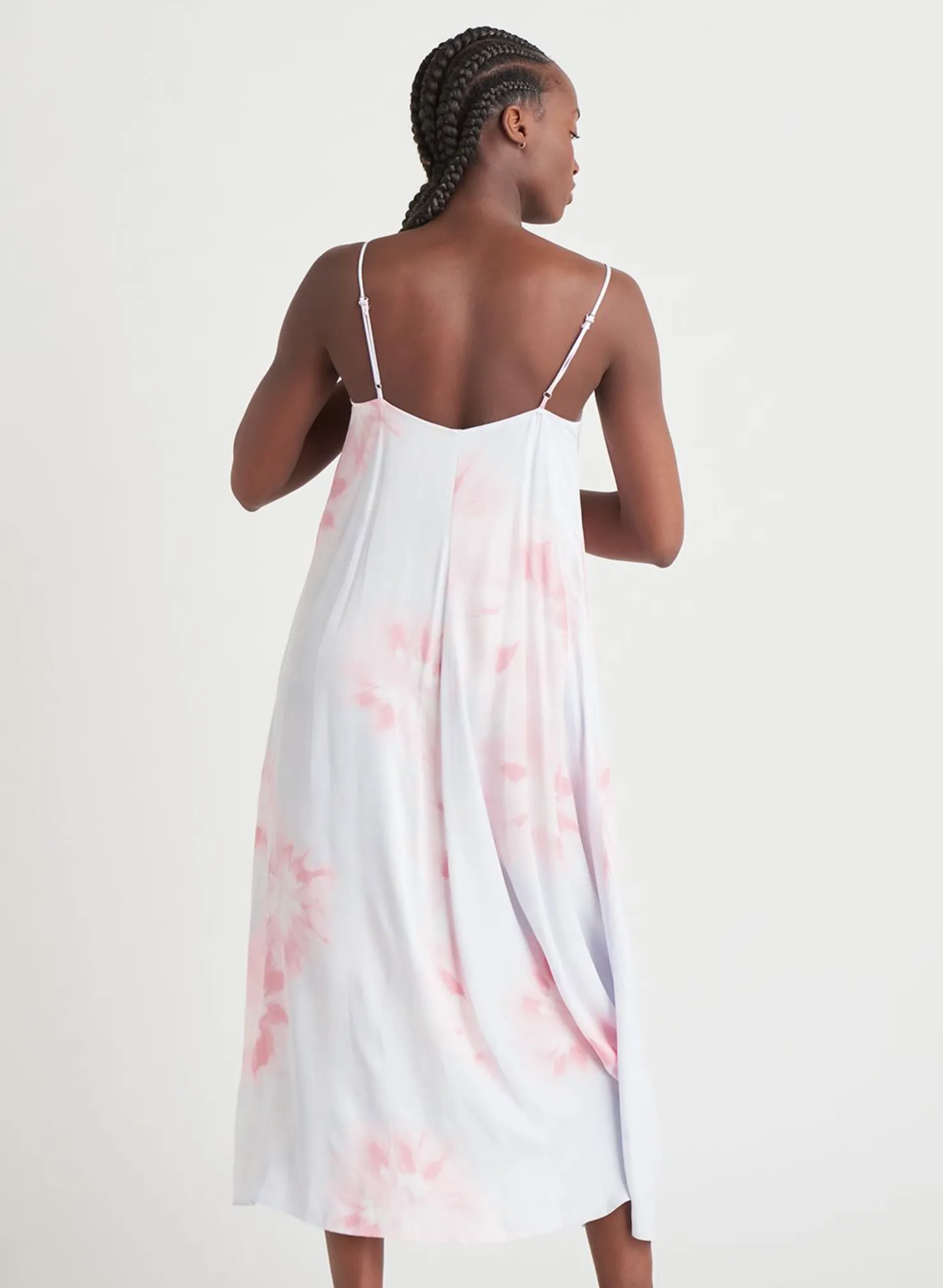 Dex Tie Dye Satin Slip Midi Dress