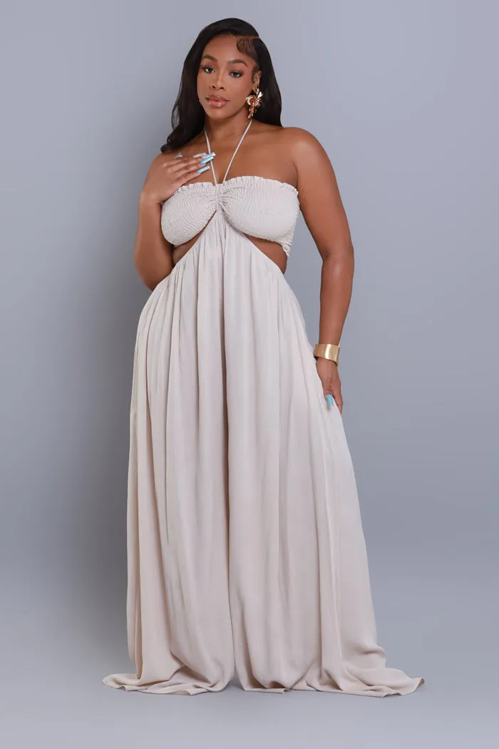 Dream Come True Halter Wide Leg Jumpsuit - Taupe