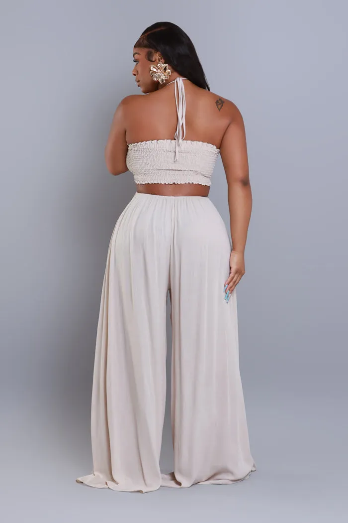 Dream Come True Halter Wide Leg Jumpsuit - Taupe