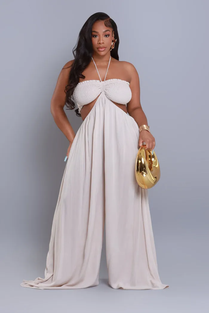 Dream Come True Halter Wide Leg Jumpsuit - Taupe