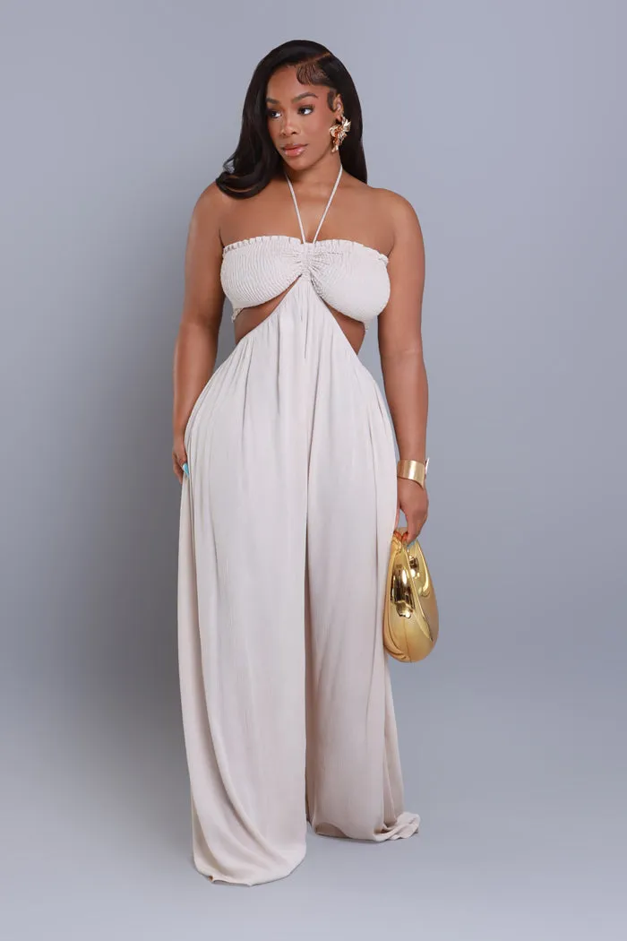 Dream Come True Halter Wide Leg Jumpsuit - Taupe