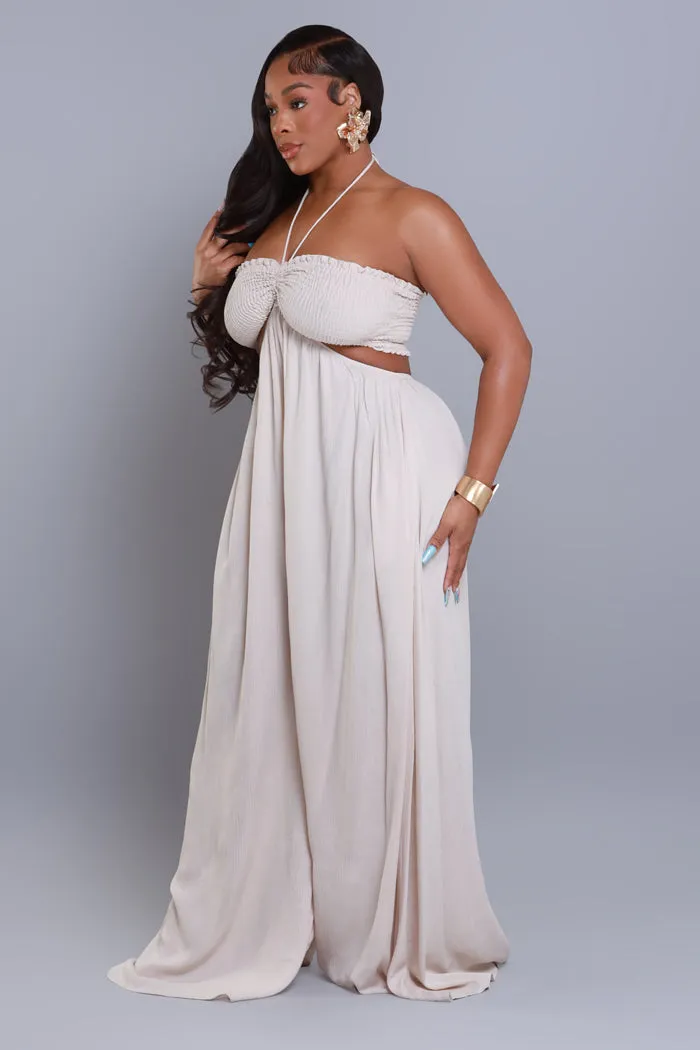 Dream Come True Halter Wide Leg Jumpsuit - Taupe