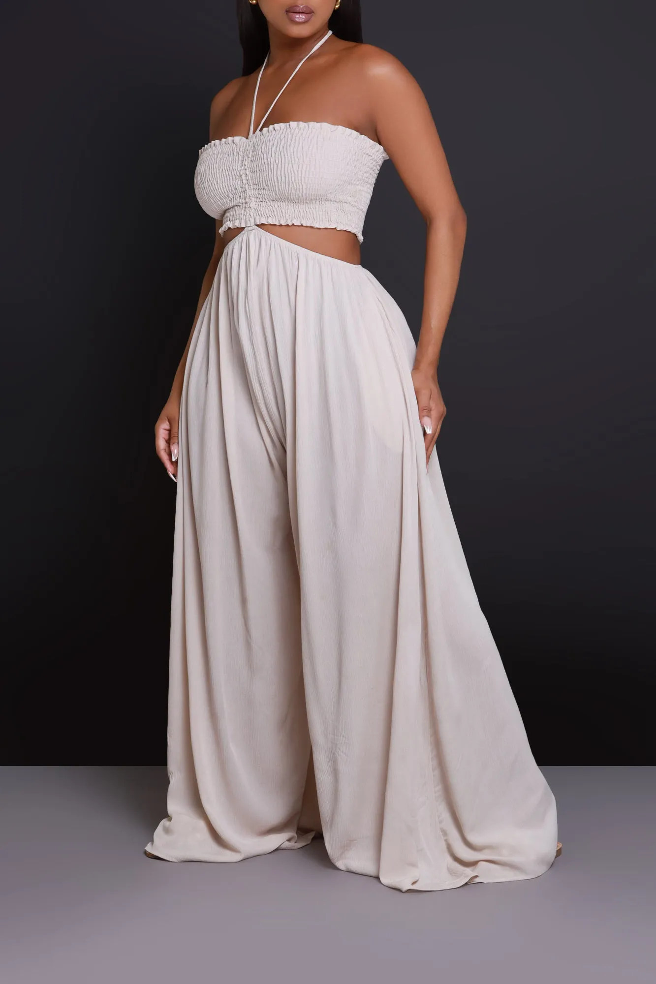 Dream Come True Halter Wide Leg Jumpsuit - Taupe