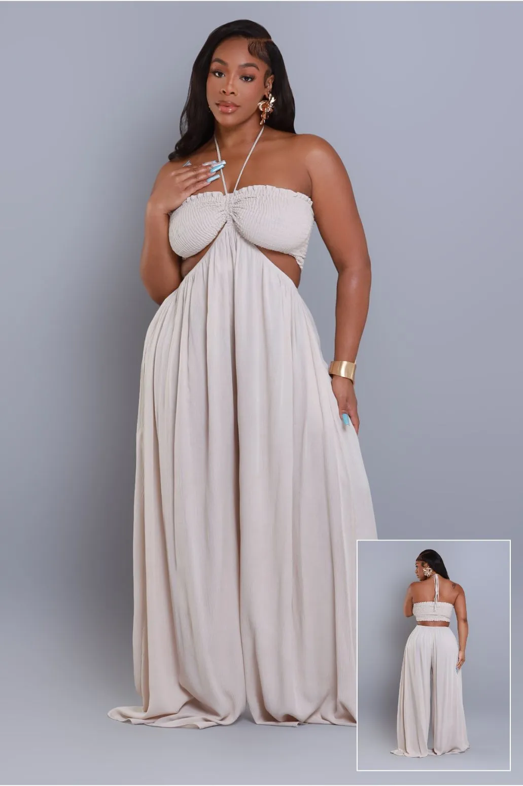 Dream Come True Halter Wide Leg Jumpsuit - Taupe