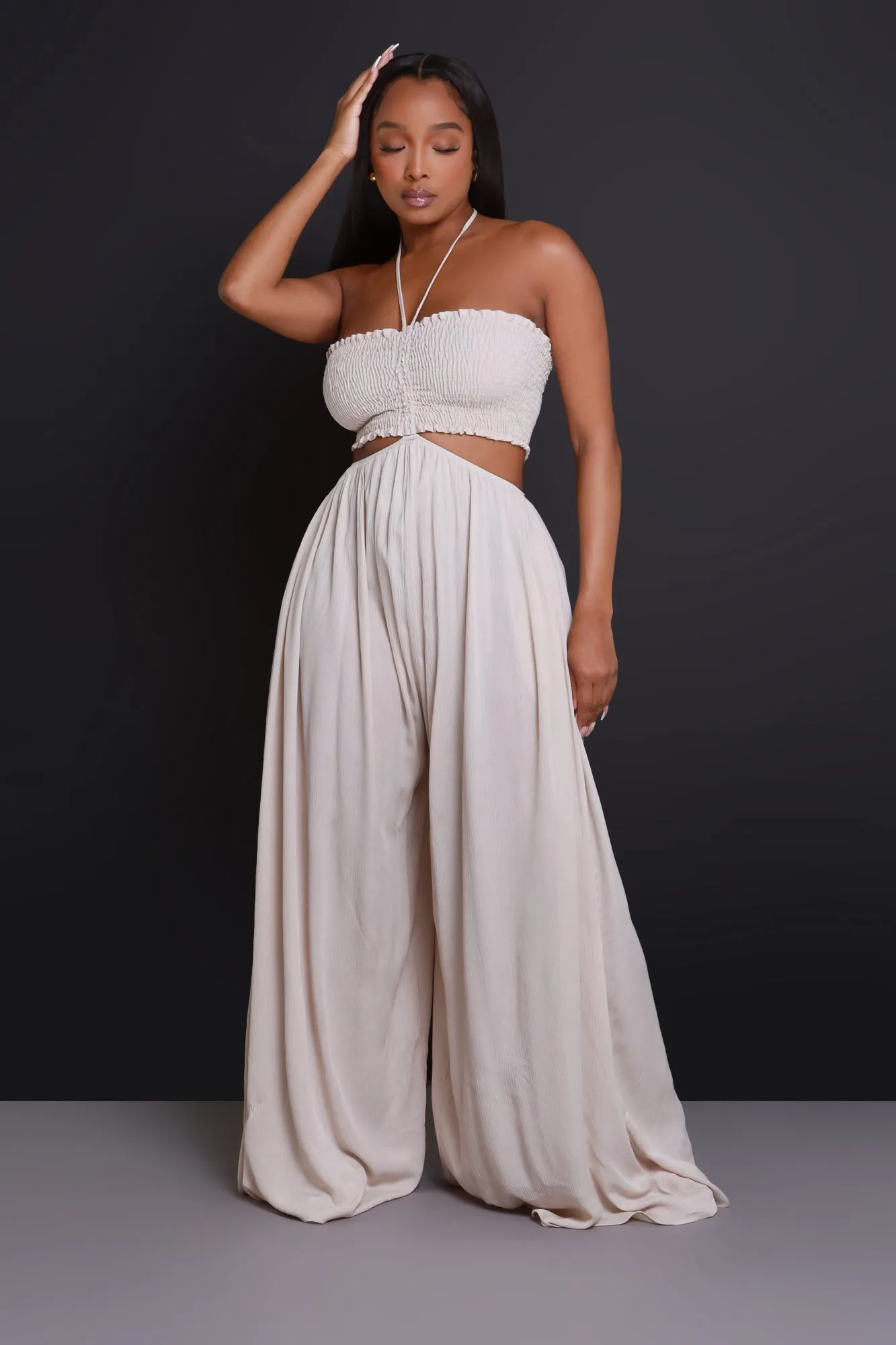 Dream Come True Halter Wide Leg Jumpsuit - Taupe