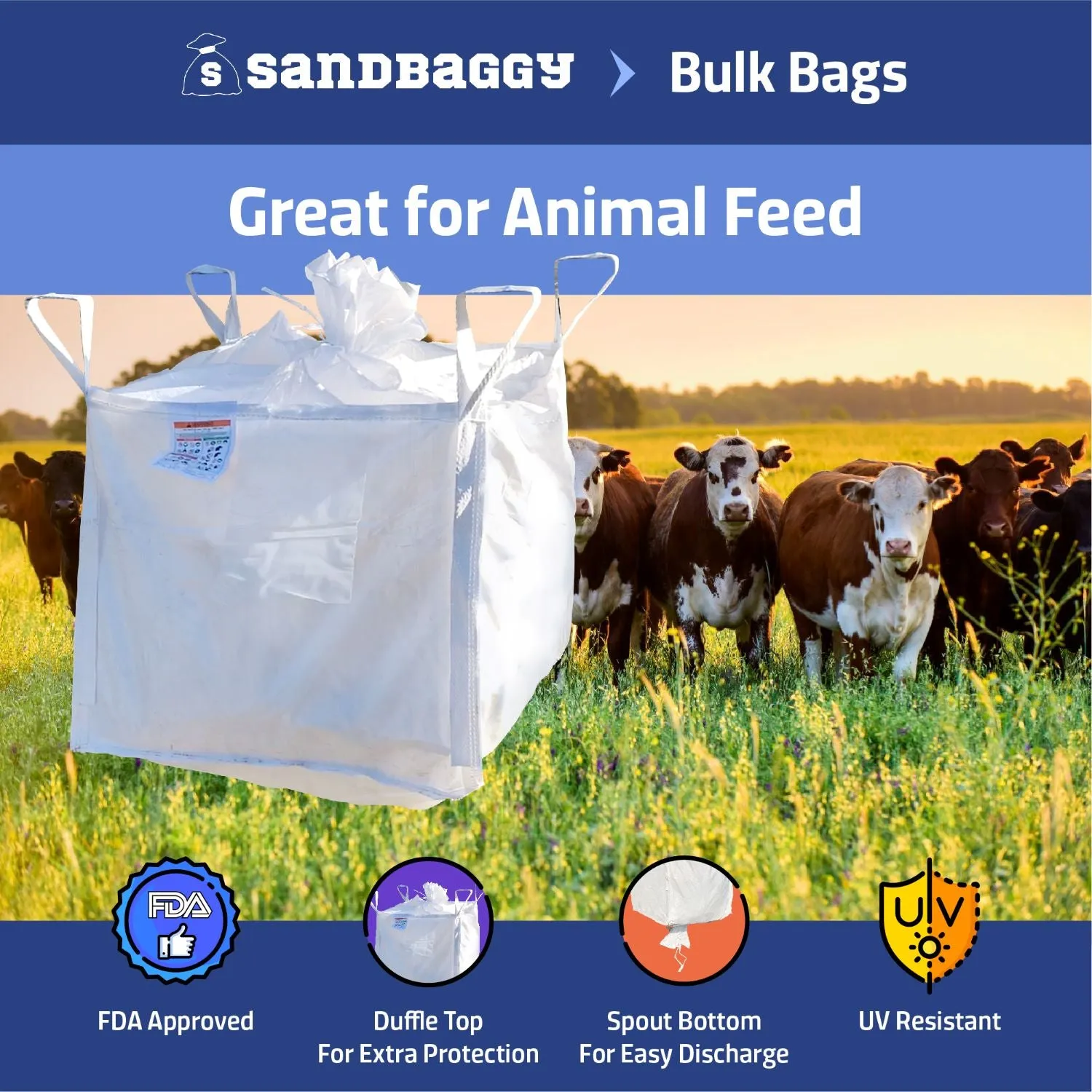 FIBC Bulk Bags - 3000 lb Capacity - 25 Cu Ft - 35" x 35" x 30"