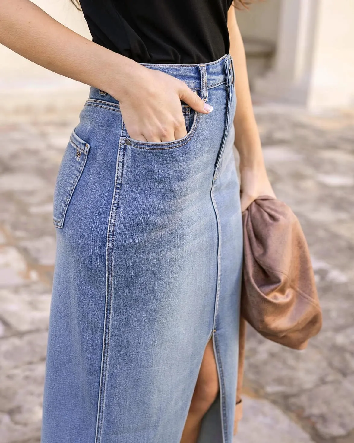 Grace & Lace Denim Midi Skirt