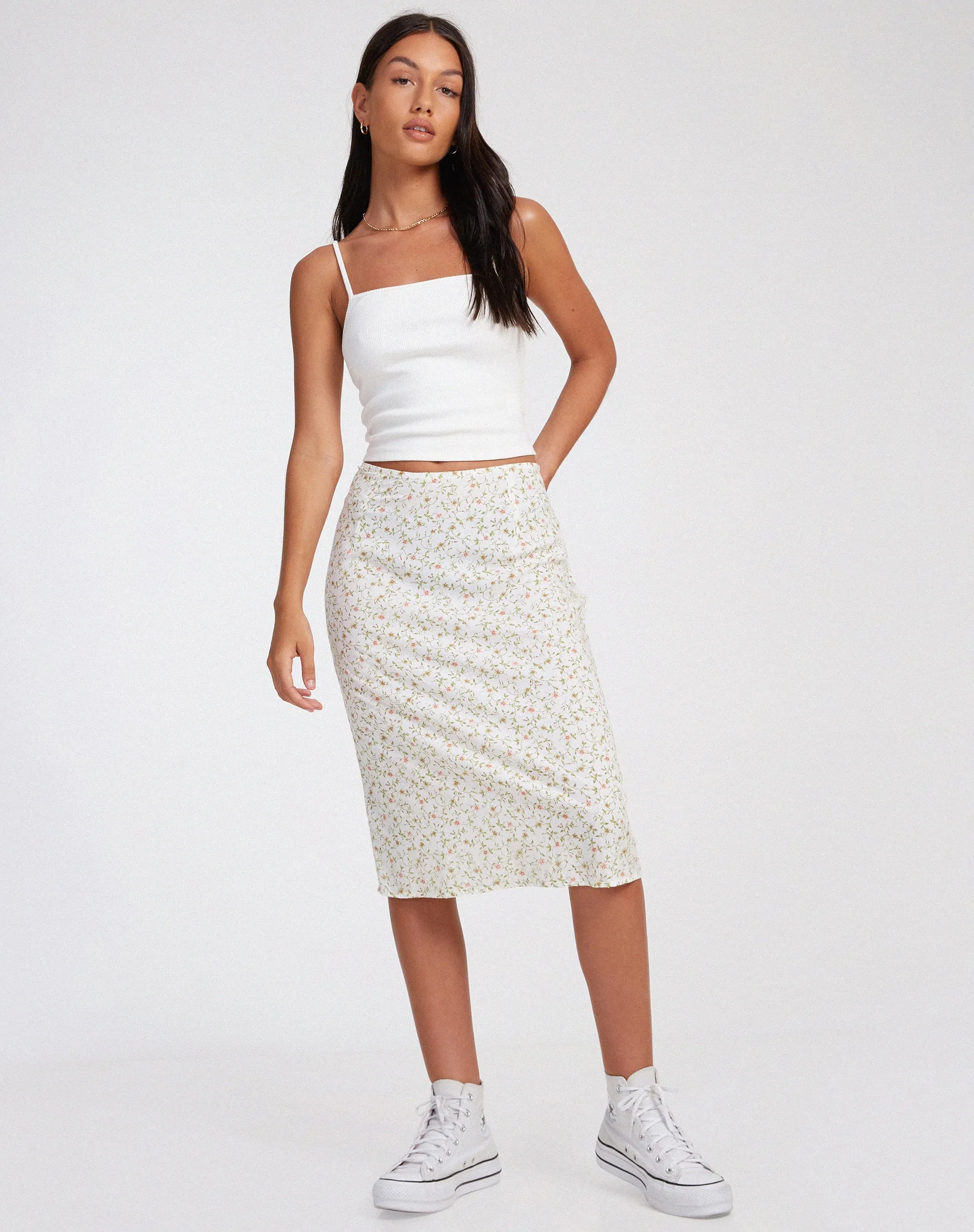 Harriet Midi Skirt in Pretty Petal Ivory