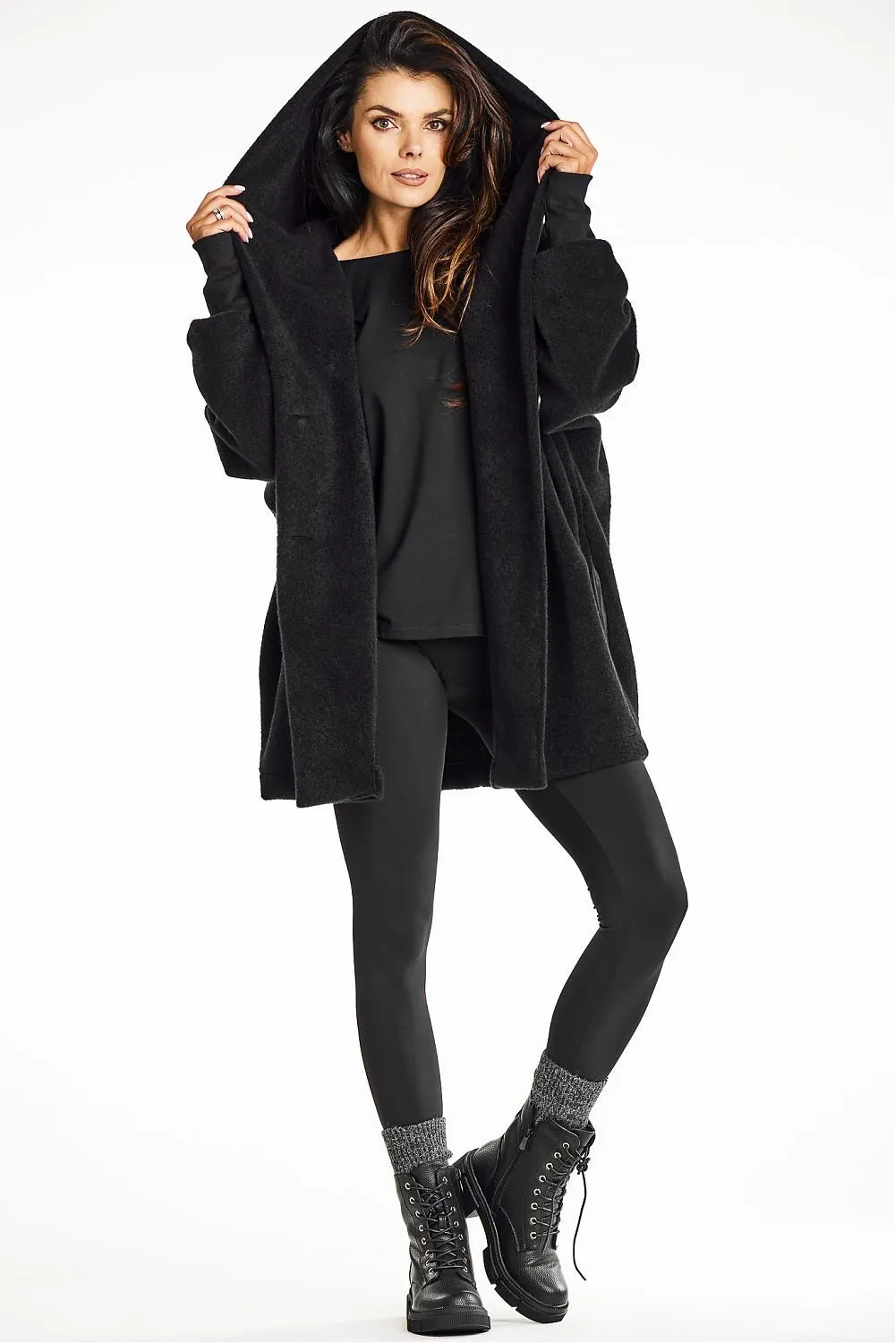 Kimono Loose Fit Teddy Knit Hooded Coat