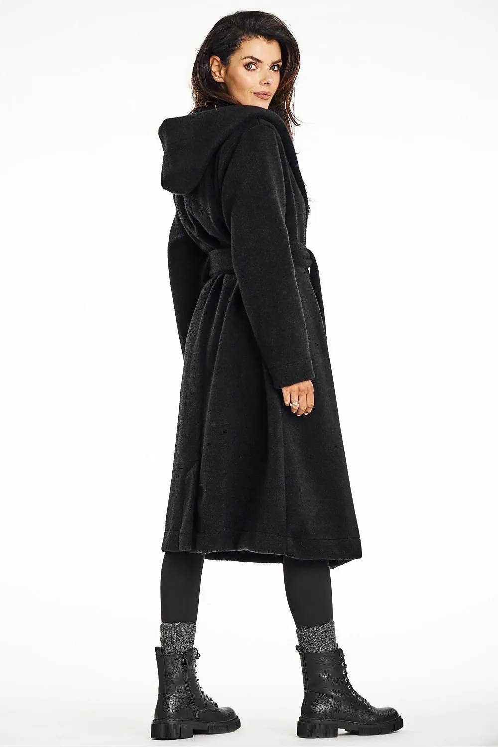 Long Hooded Coat with Button Closure