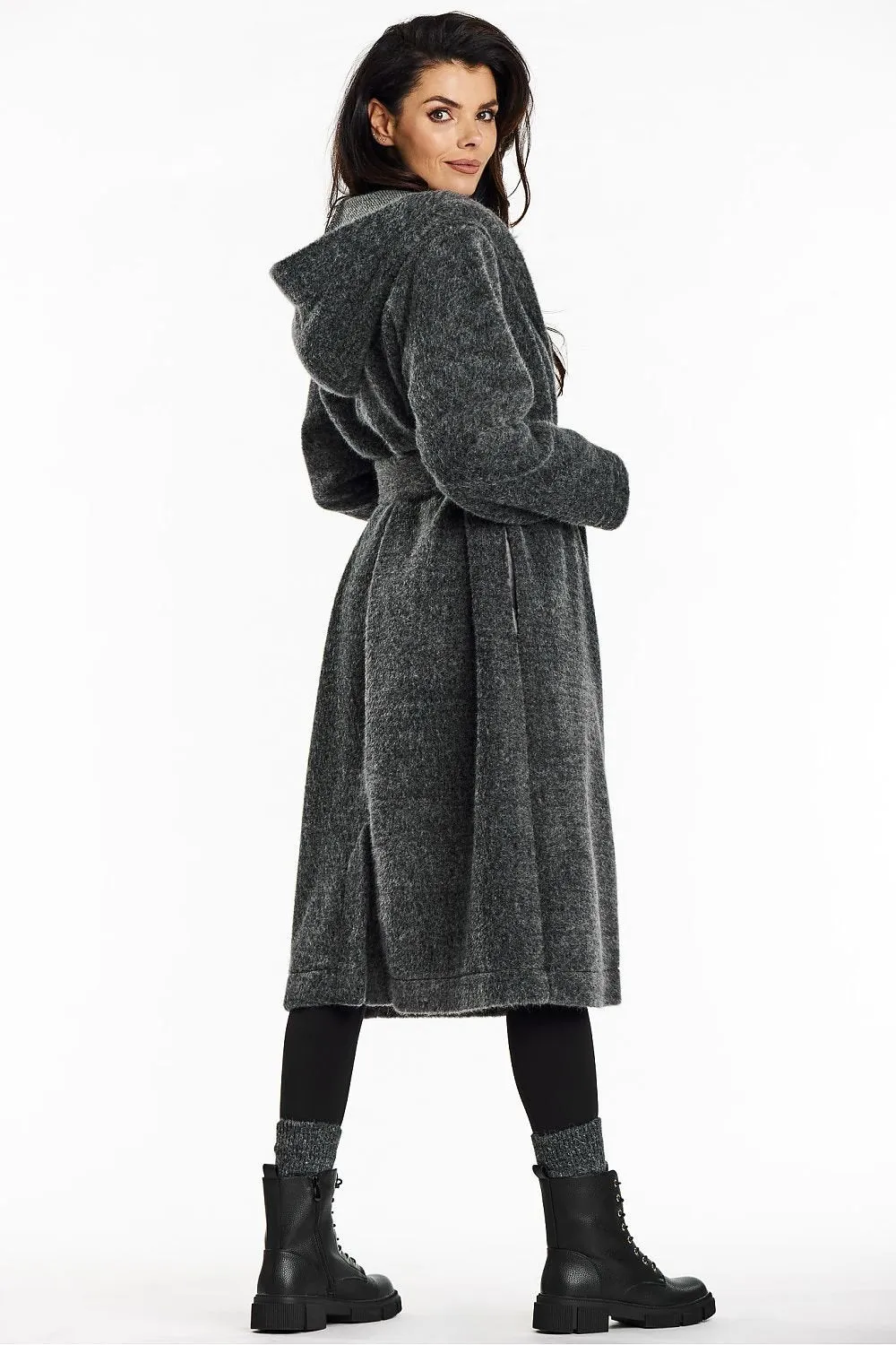 Long Hooded Coat with Button Closure