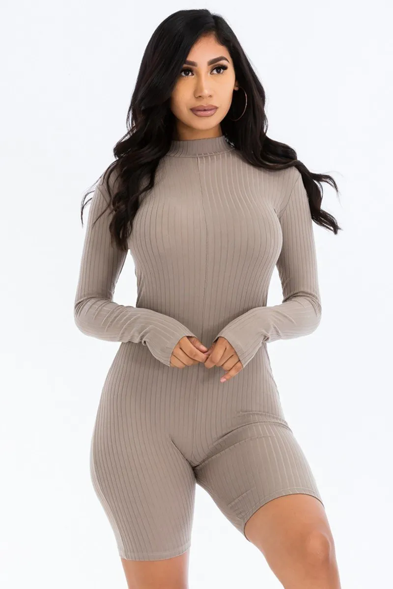 Long Sleeve Ribbed Knit Romper