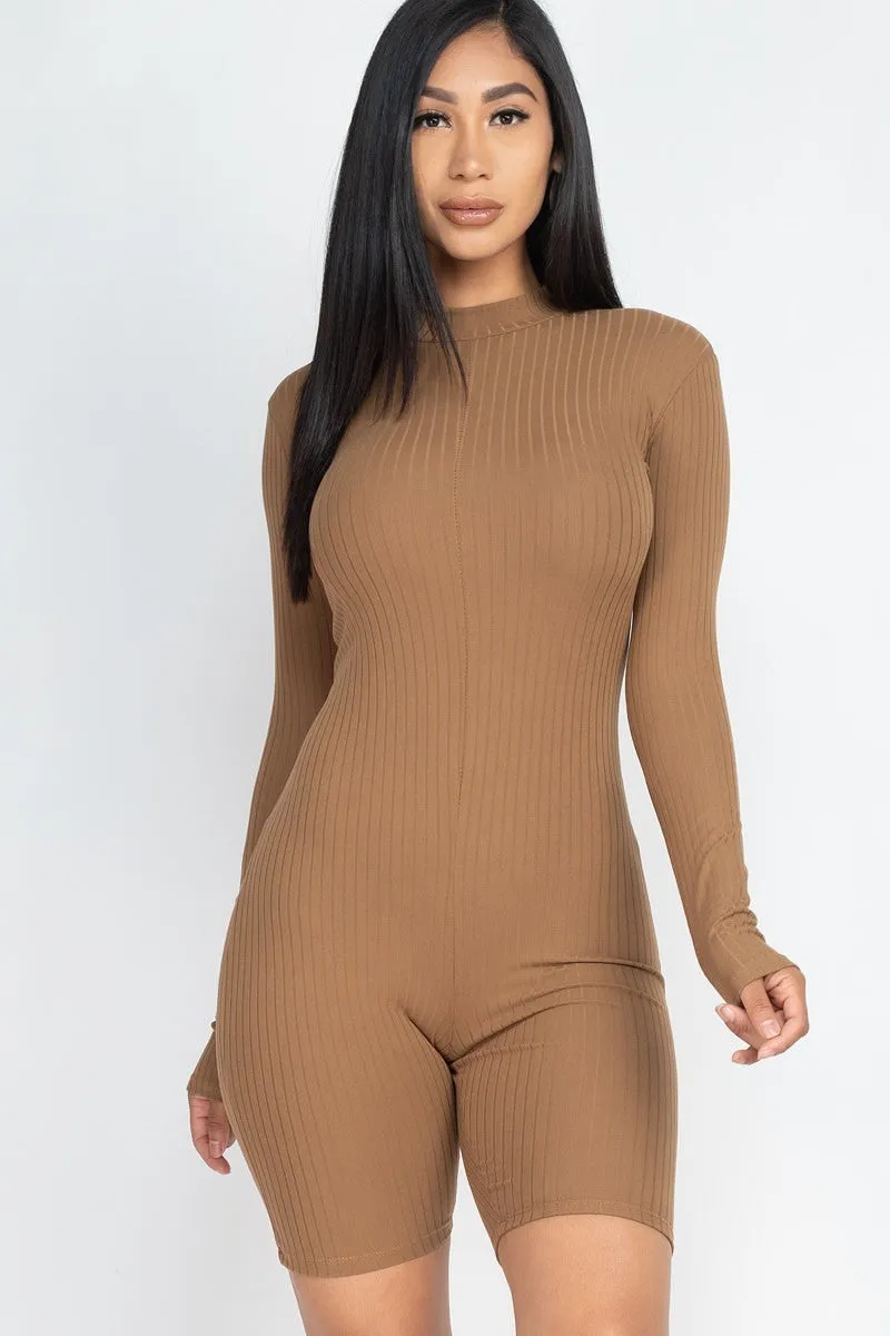 Long Sleeve Ribbed Knit Romper