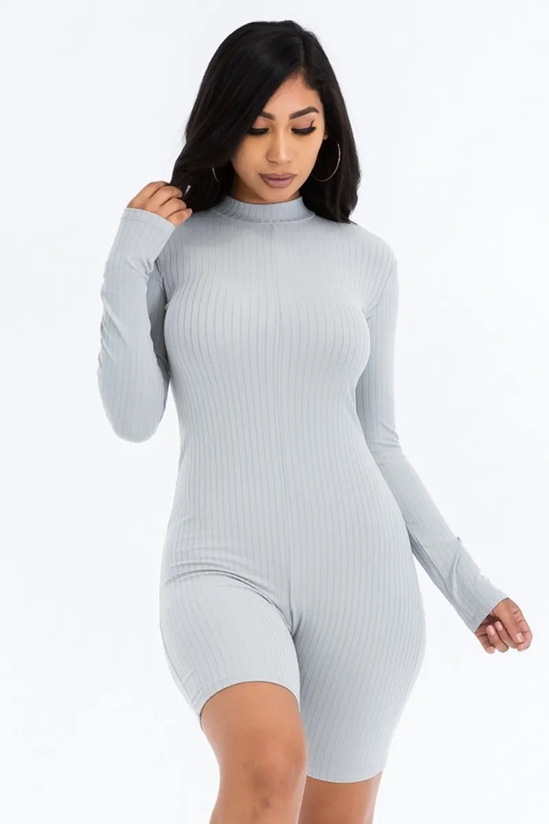 Long Sleeve Ribbed Knit Romper