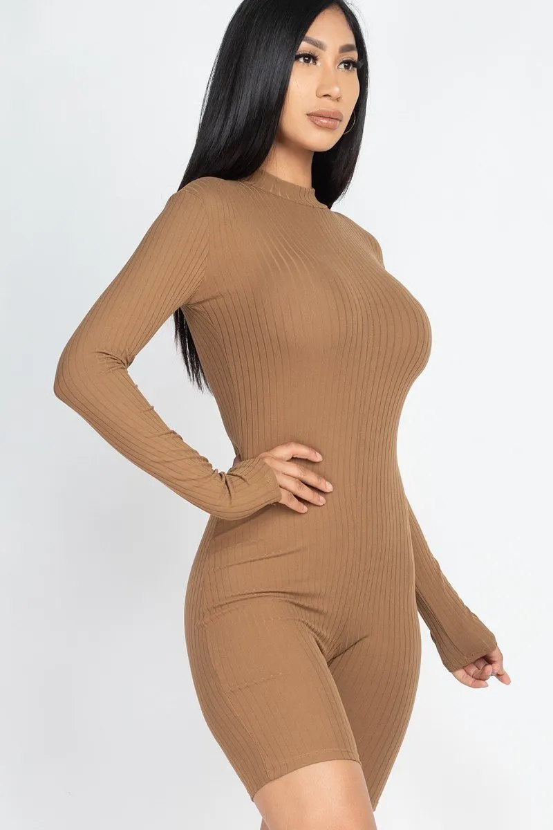 Long Sleeve Ribbed Knit Romper