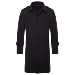 Men's Coat Long Slim Fit Winter Coat Solid Color with Flap Collar Grey