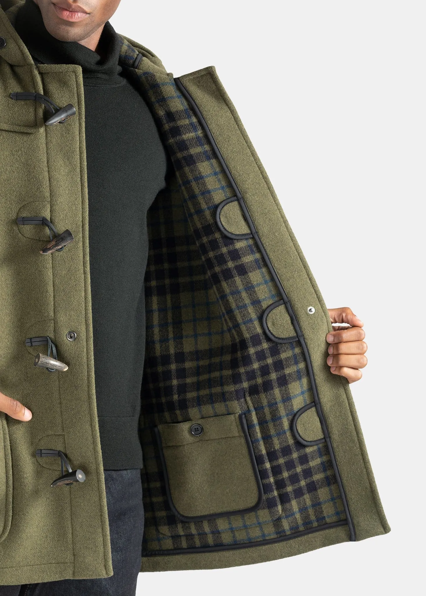 Mid Length Duffle Coat Loden Check