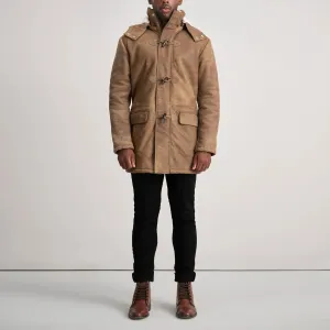 Nolan Distressed Brown Leather Duffle Coat