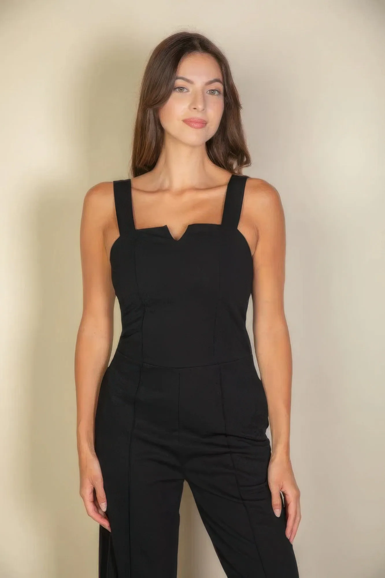 Notched neck cami jumpsuit