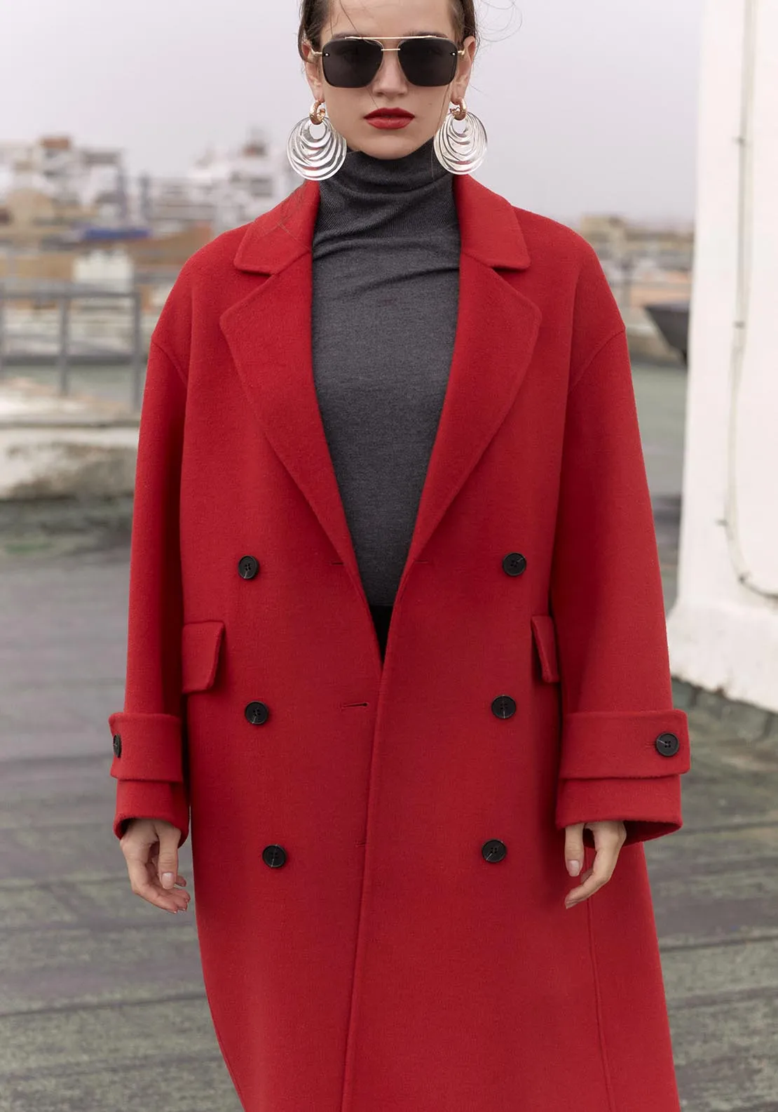 Oversized handmade duffle coat - Red