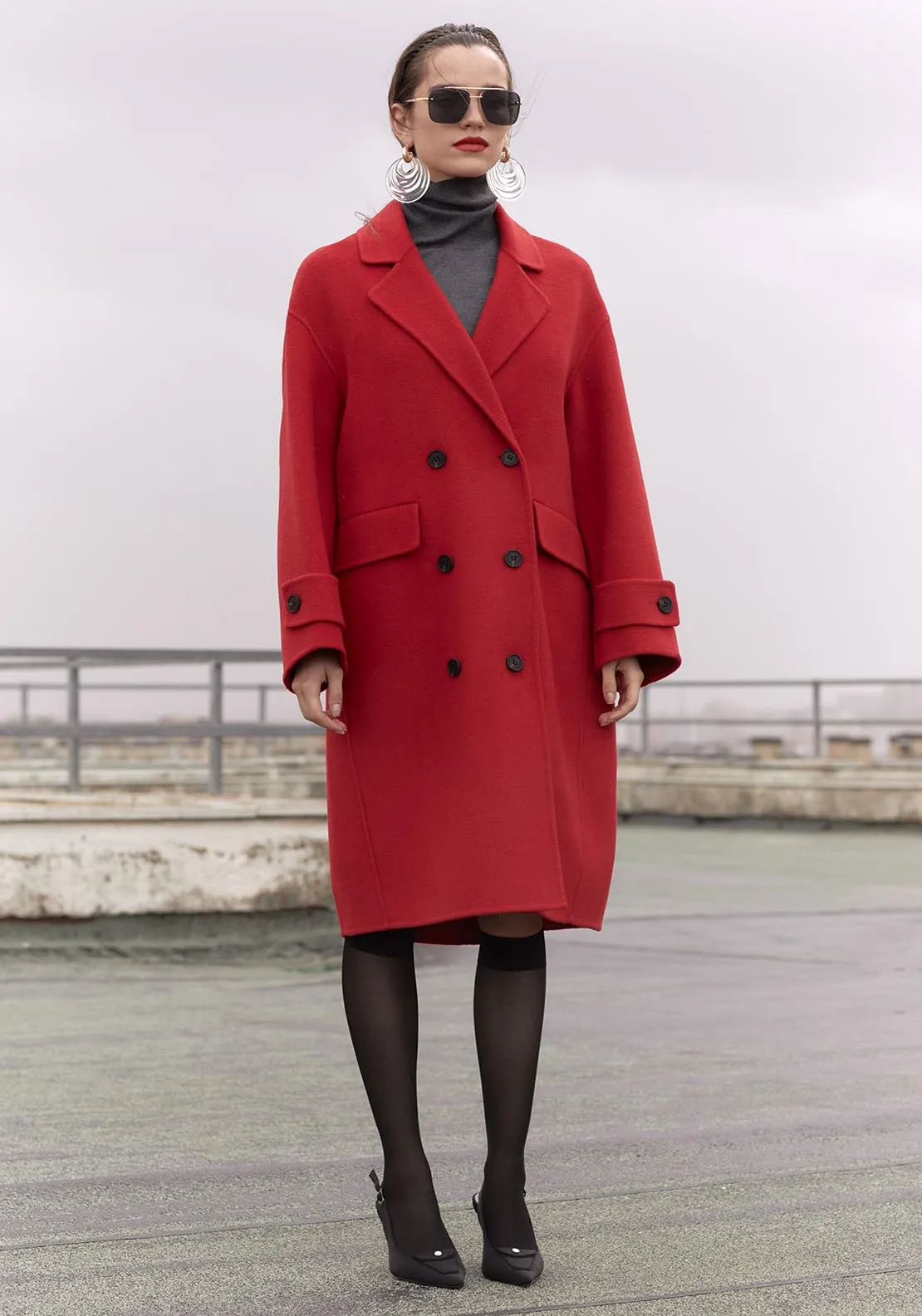 Oversized handmade duffle coat - Red