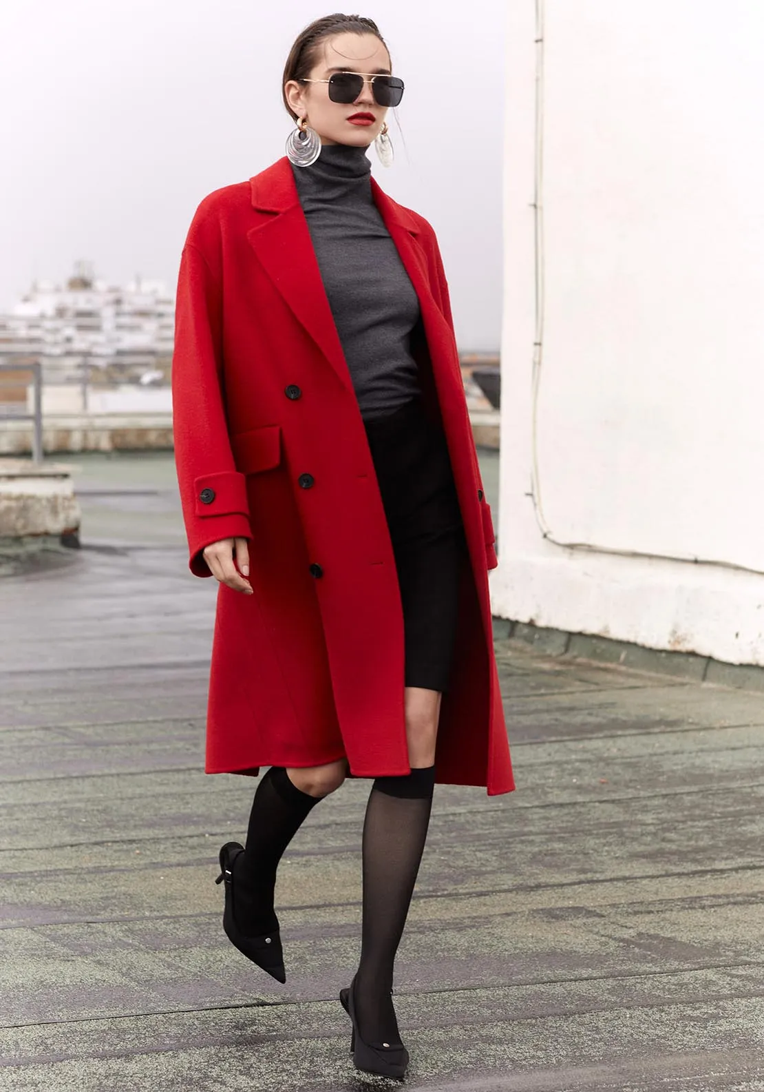 Oversized handmade duffle coat - Red