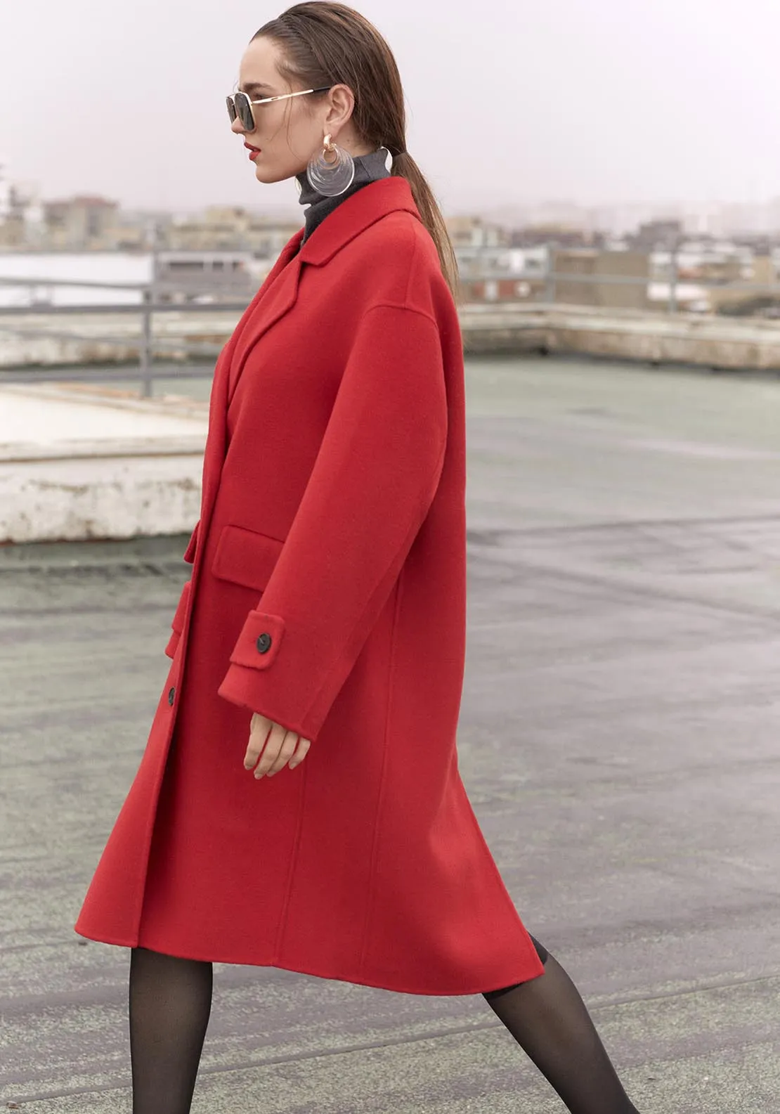 Oversized handmade duffle coat - Red