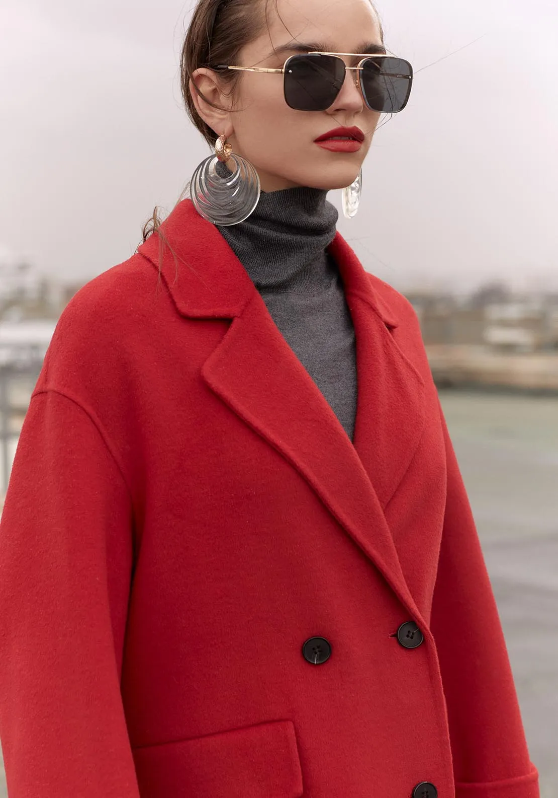 Oversized handmade duffle coat - Red