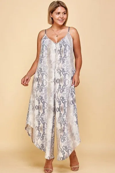 Plus Size Snakeskin Terry Printed Wide Leg Jumpsuit