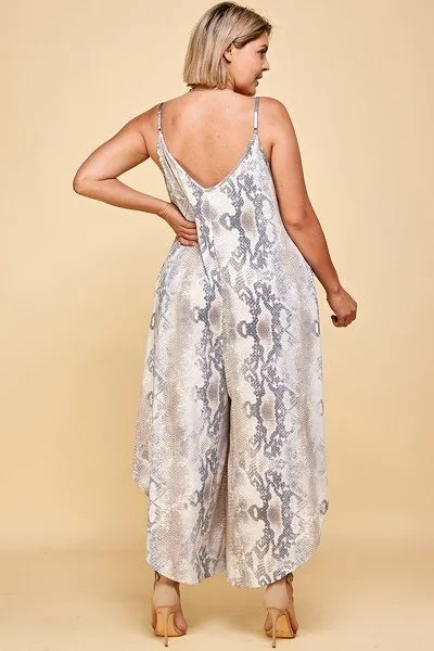 Plus Size Snakeskin Terry Printed Wide Leg Jumpsuit