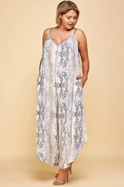 Plus Size Snakeskin Terry Printed Wide Leg Jumpsuit