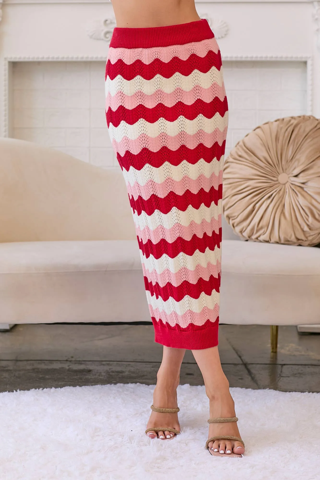 Ric Rac Stripe Knit Midi Skirt