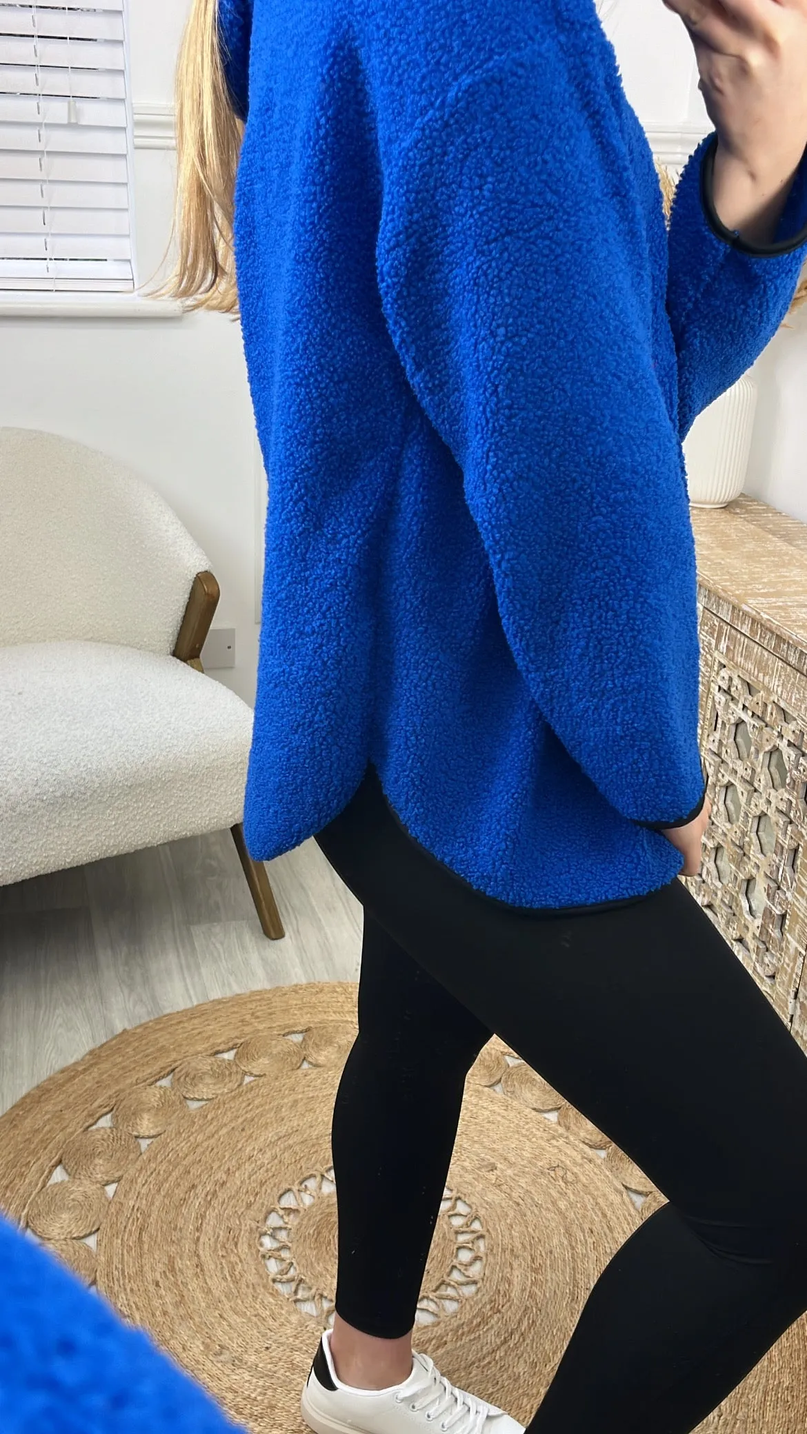 Ruth Royal Blue Teddy Half Zip Pullover