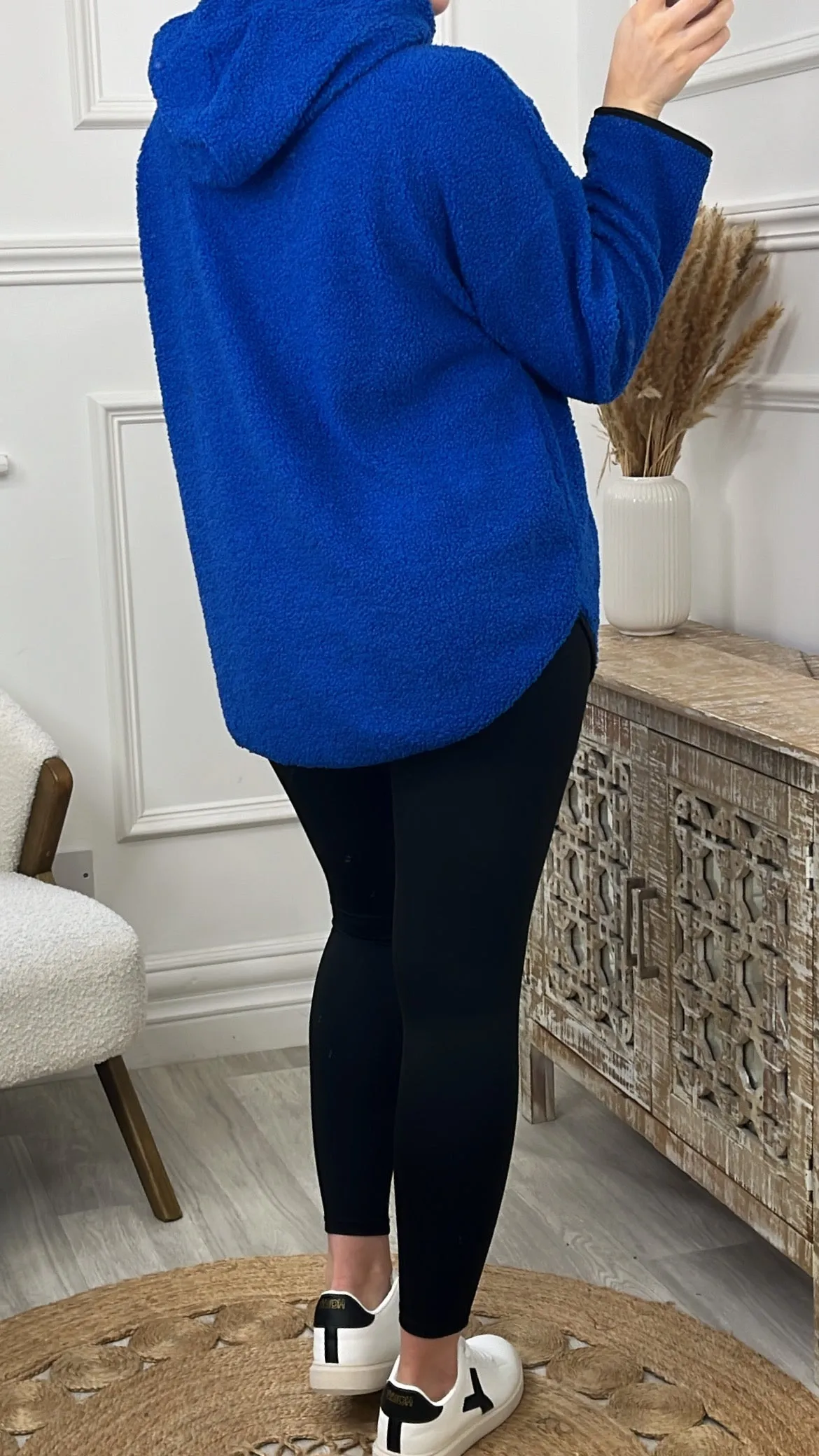 Ruth Royal Blue Teddy Half Zip Pullover