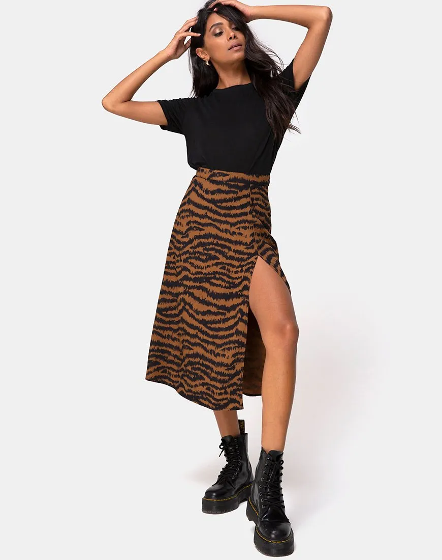 Saika Midi Skirt in Animal Drip Brown