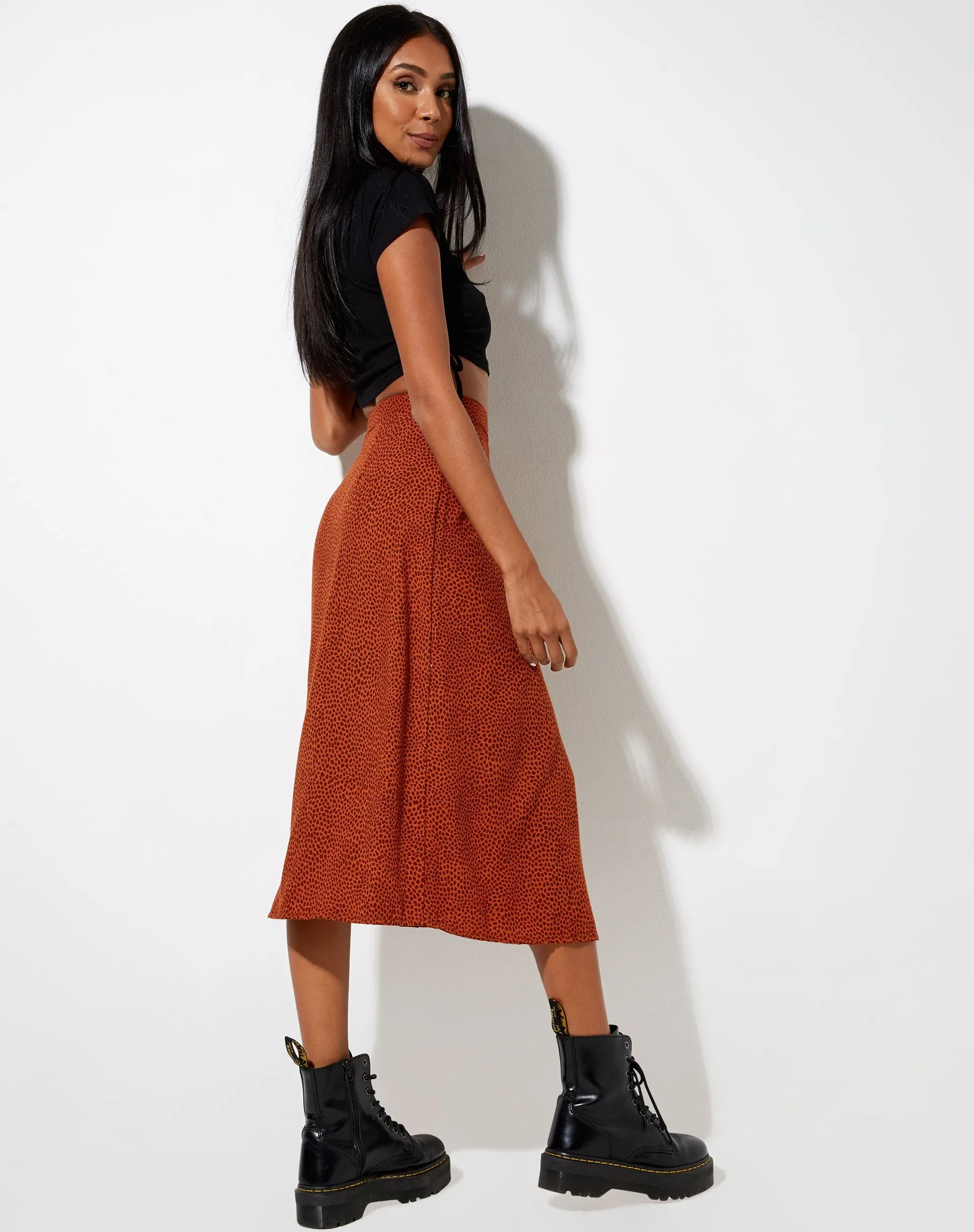 Saika Midi Skirt in Mini Croc Brown