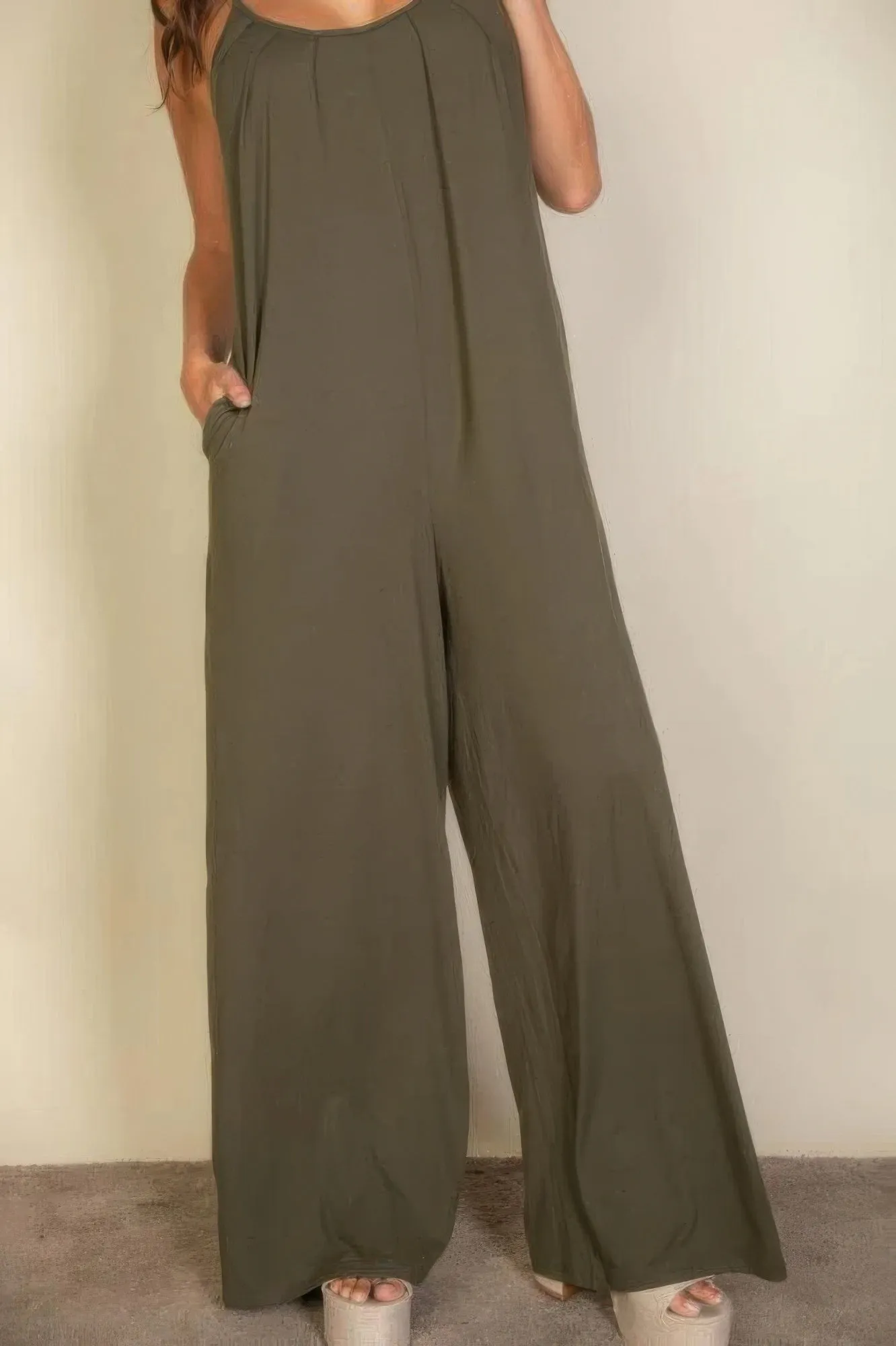 Spaghetti Strap Solid Wide Jumpsuit