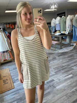 Striped Romper Dress - Taupe