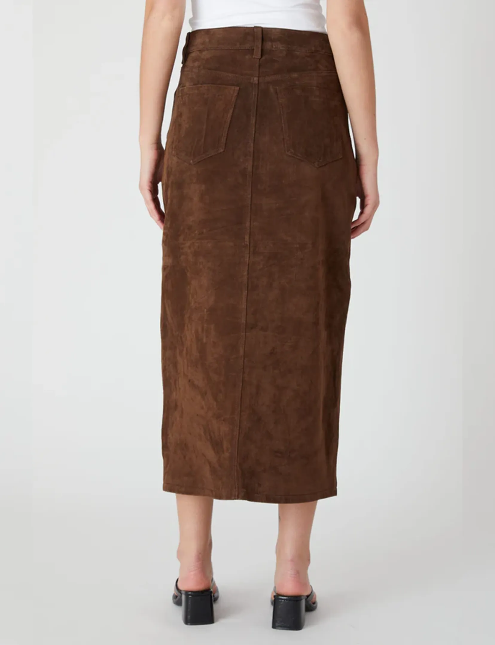 Suede Midi Skirt, Black Coffee