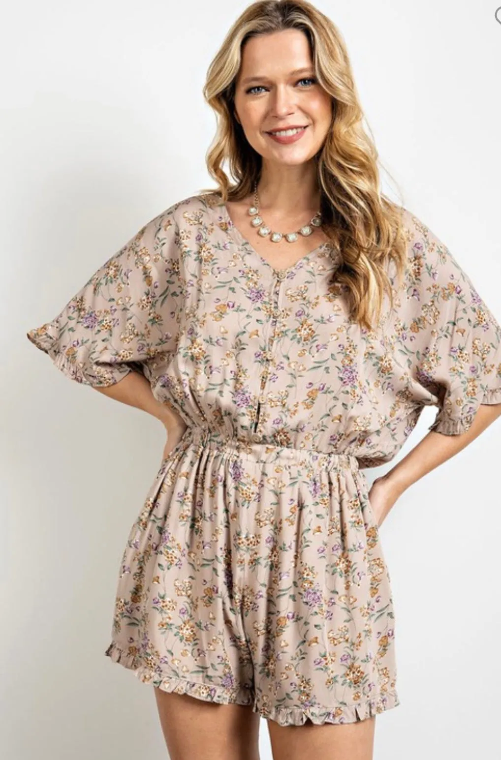 Taupe Floral Romper