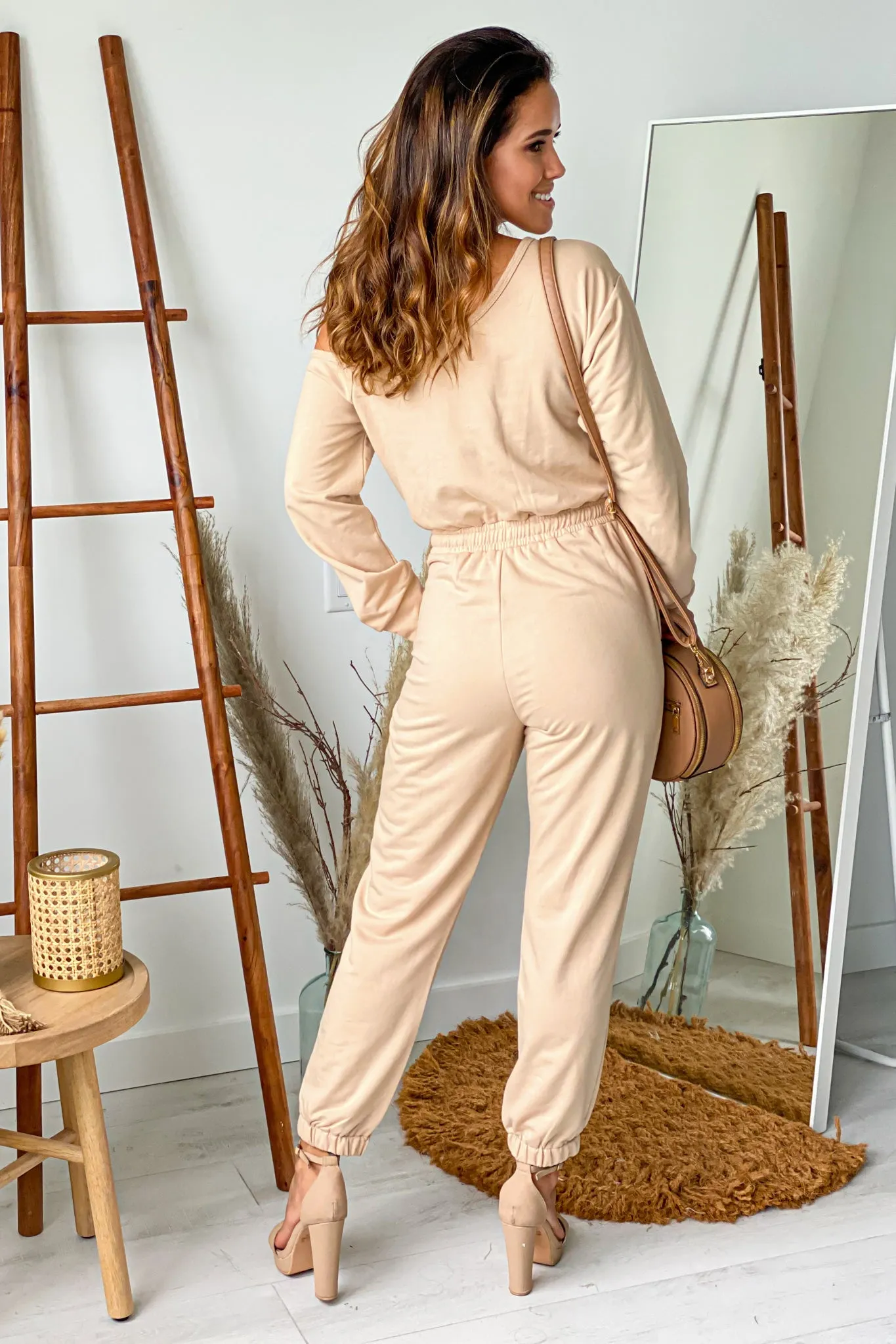 Taupe One Shoulder Jumpsuit