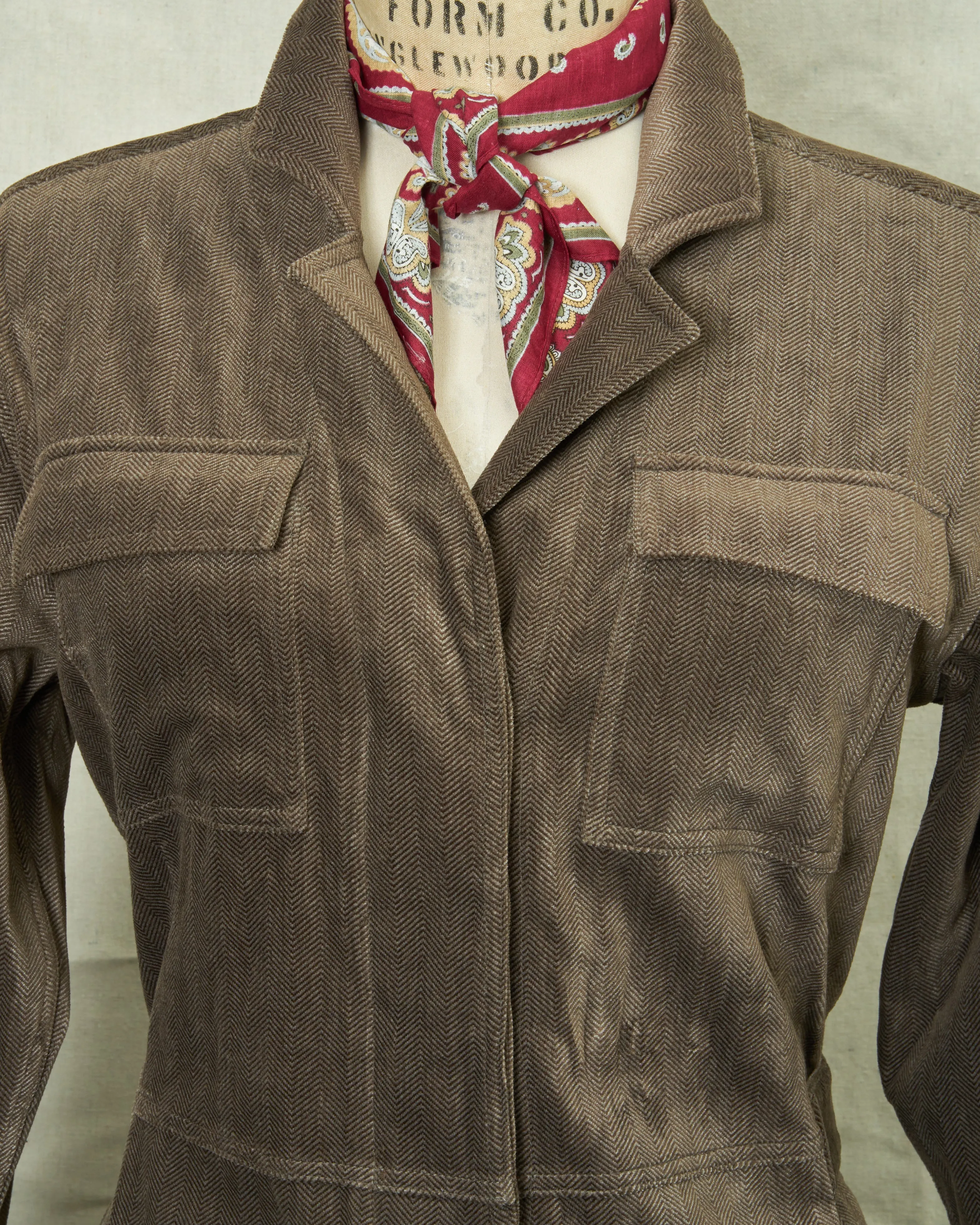 Women's Velvet Coveralls in Taupe Herringbone